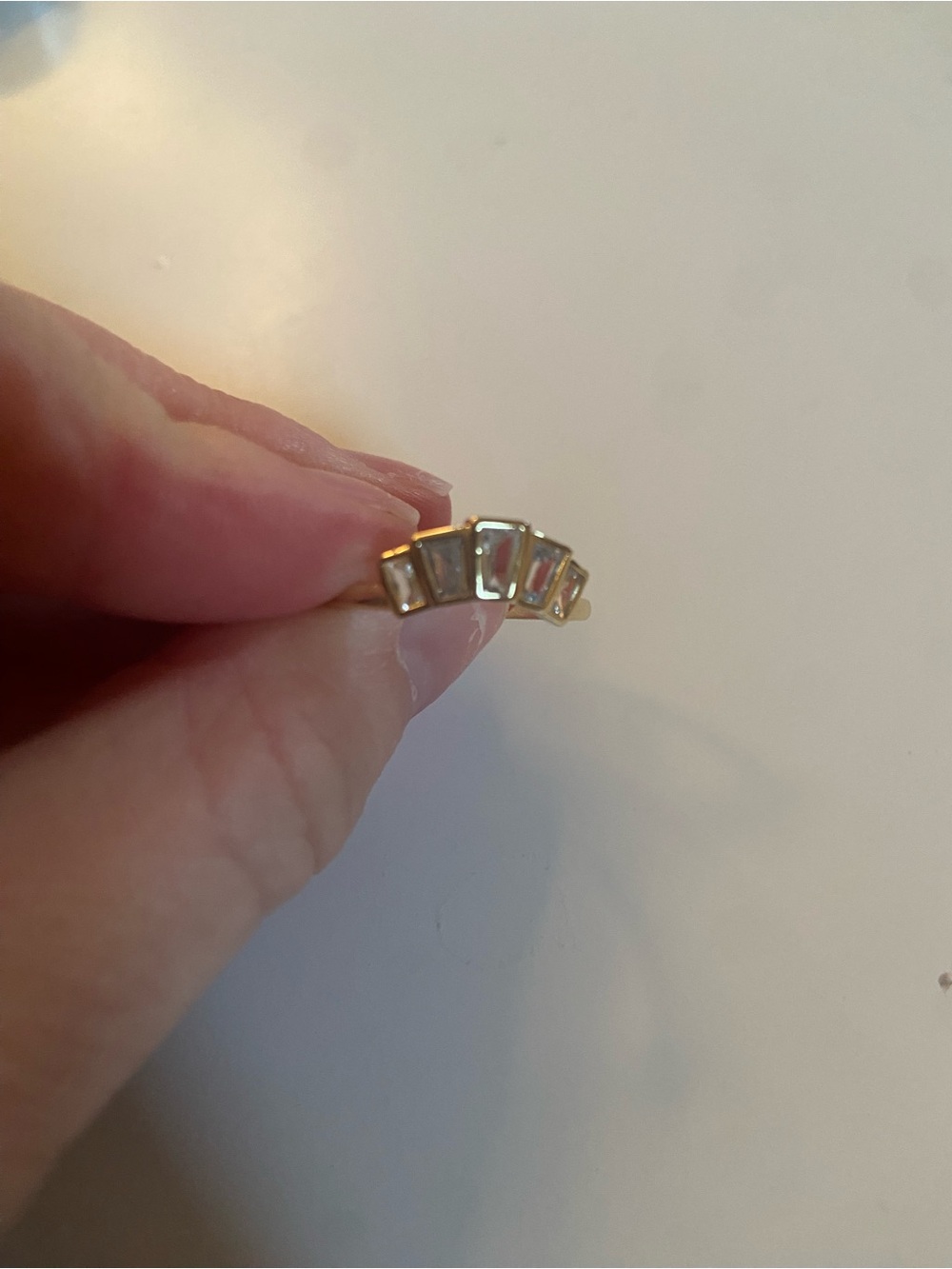 Gold Tone Baguette Crystal Stackable Ring - Clear